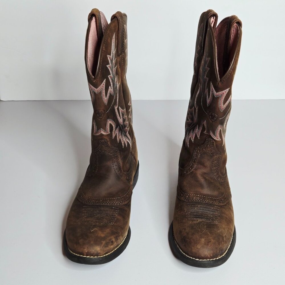 Ariat Heritage Stockman Women Distressed Brown Pink Western Cowboy Boot Sz 10 - Picture 5 of 10